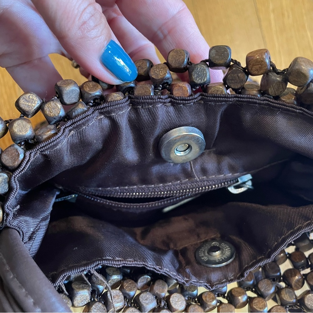 The Sak Brown Wood Bead and Crochet Shoulder Bag GUC - Picture 5 of 9